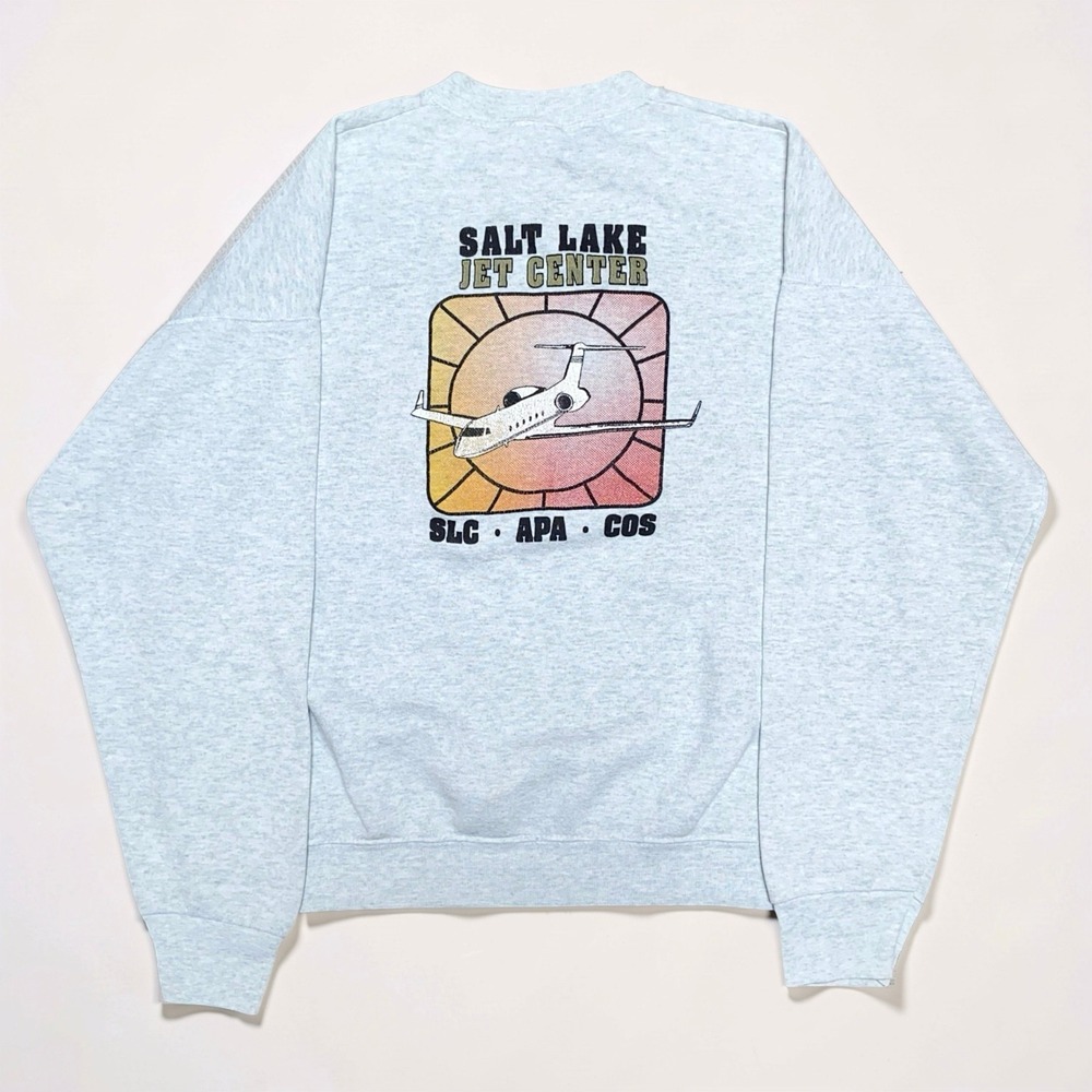 Vintage 90s Salt Lake Jet Center Sweatshirt Mens XL Gray Fruit of the Loom USA